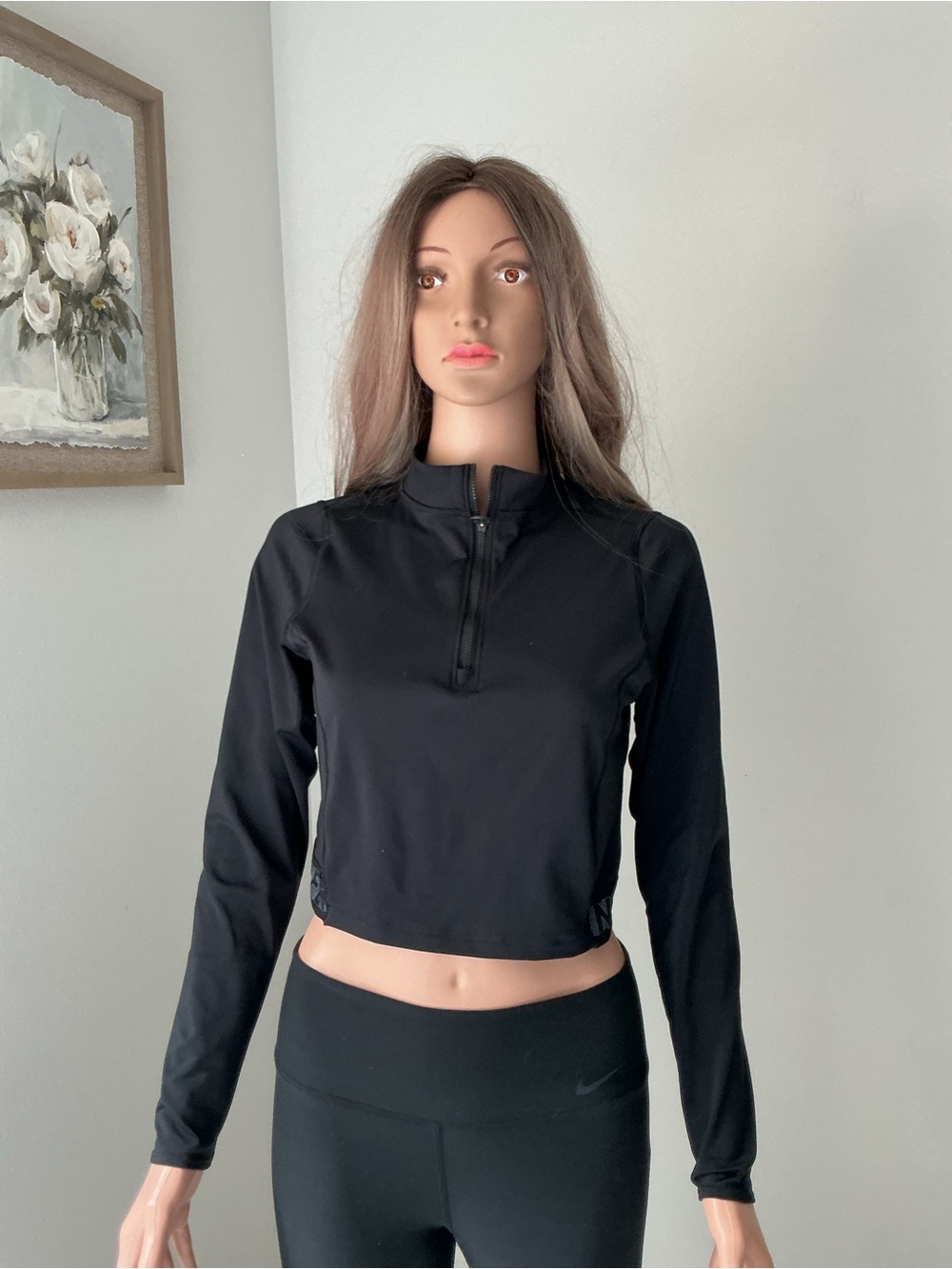 Savage X Fenty Black Long-Sleeve Quarter-Zip Crop Top